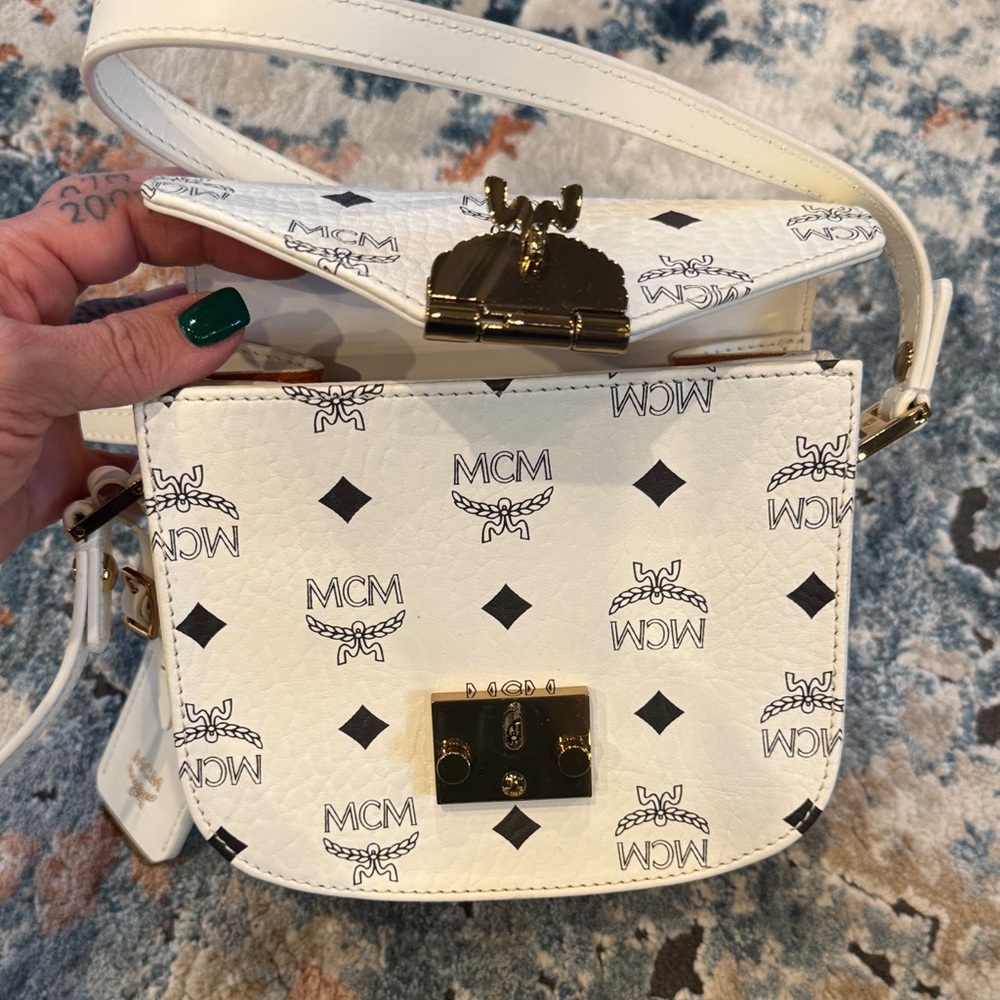 MCM Ivory Crossbody Bag with Logo Print - Picture 12 of 13